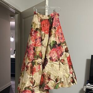 Ranna Gill Cream A-Line Midi Skirt with Pink Floral Print